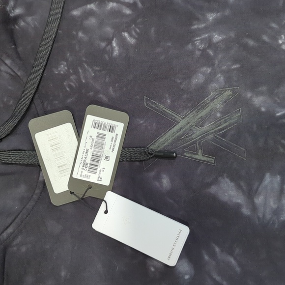 Armani Exchange Men's Hoodie Size S Tie-Dyed Black‎ White Logo Cotton Sweatshirt - Picture 9 of 10